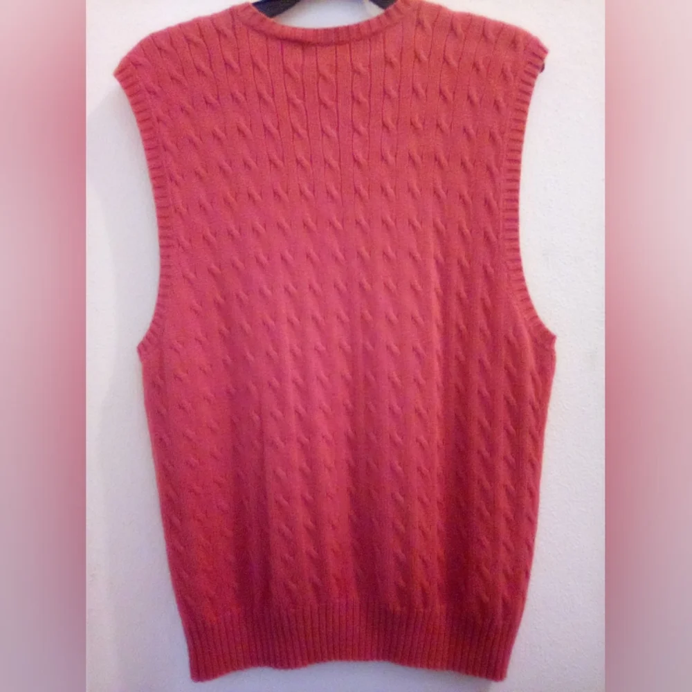 Oscar de la Renta 100% Cotton V-Neck Cable Knit Sweater Size L Old Money